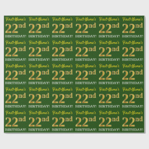 Papel De Presente Verde, Imitação Dourada, "22º ANIVERSÁRIO"