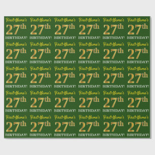 Papel De Presente Verde, Imitação Dourada: "27º ANIVERSÁRIO"
