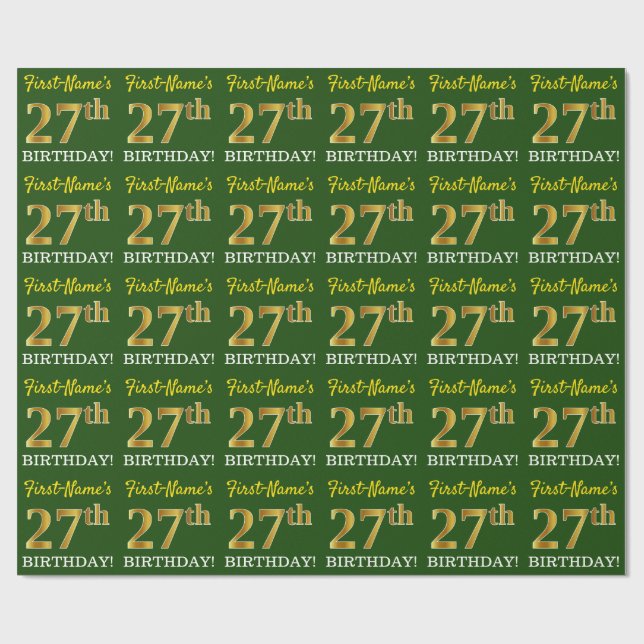 Papel De Presente Verde, Imitação Dourada, "27º ANIVERSÁRIO" (Aberto)