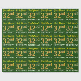 Papel De Presente Verde, Imitação Dourada, "32º ANIVERSÁRIO"
