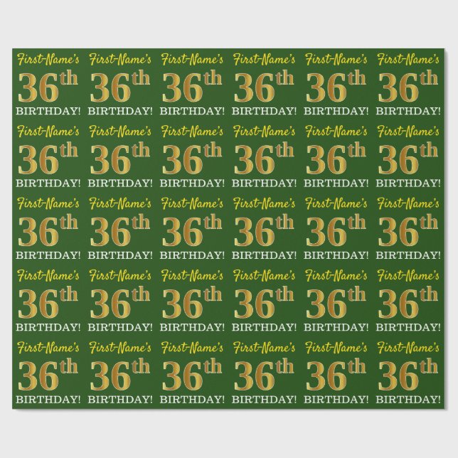 Papel De Presente Verde, Imitação Dourada "36 ANOS" (Aberto)