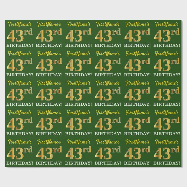 Papel De Presente Verde, Imitação Dourada, "43º ANIVERSÁRIO" (Aberto)