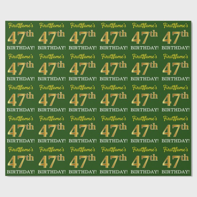 Papel De Presente Verde, Imitação Dourada "47º ANIVERSÁRIO" (Aberto)