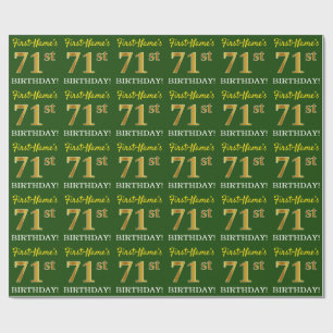 Papel De Presente Verde, Imitação Dourada "71 ruas ANIVERSÁRIO"