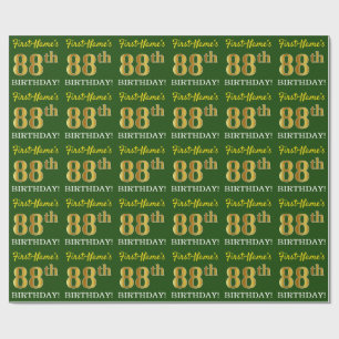 Papel De Presente Verde, Imitação Dourada "88º ANIVERSÁRIO"