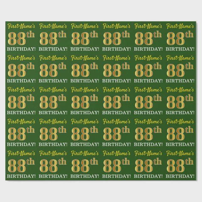 Papel De Presente Verde, Imitação Dourada "88º ANIVERSÁRIO" (Aberto)