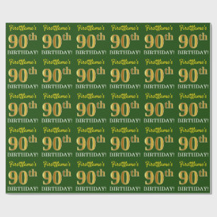Papel De Presente Verde, Imitação Dourada "90 ANIVERSÁRIO"