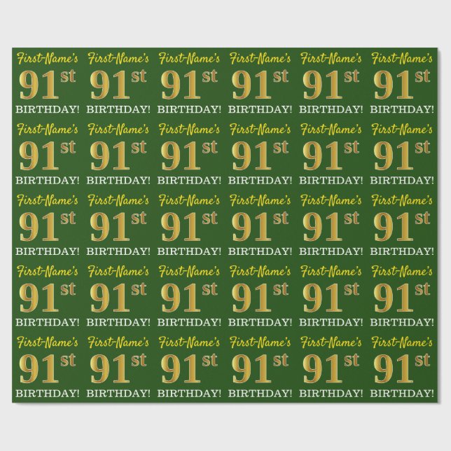 Papel De Presente Verde, Imitação Dourada "91 ruas ANIVERSÁRIO" (Aberto)