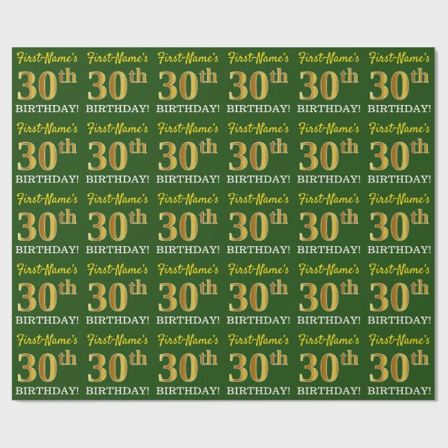 Papel De Presente Verde, Imitação Dourada "aniversário de 30 anos" (Aberto)