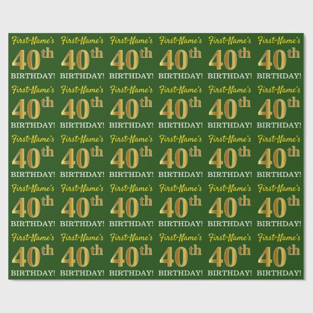 Papel De Presente Verde, Imitação Dourada "aniversário de 40 anos" (Aberto)