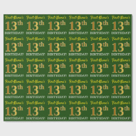 Papel De Presente Verde, Imitação Dourada Olha "13 de ANIVERSÁRIO"