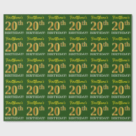 Papel De Presente Verde, Imitação Dourada Olha "20 de ANIVERSÁRIO"