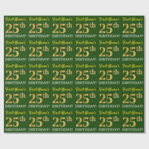 Papel De Presente Verde, Imitação Dourada Olha "25 de ANIVERSÁRIO