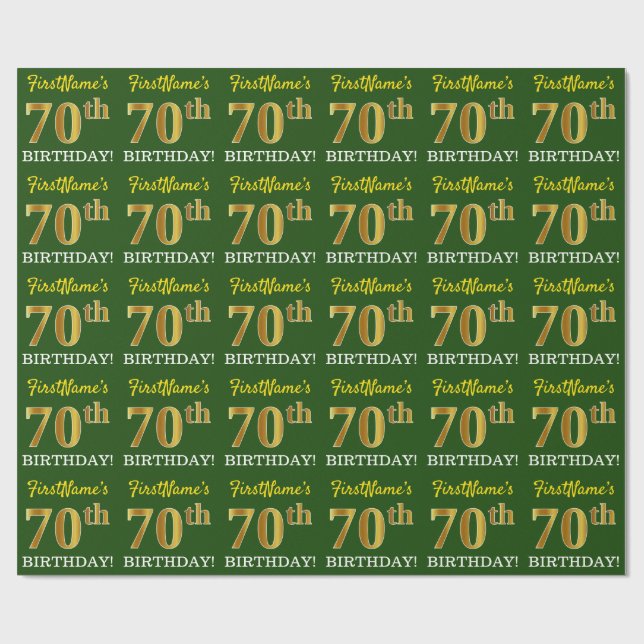 Papel De Presente Verde, Imitação Dourada Olha "70 de ANIVERSÁRIO" (Aberto)