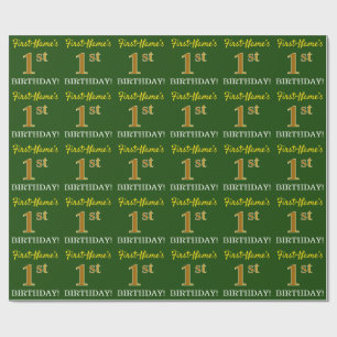Papel De Presente Verde, Imitação Dourada "primeiro aniversario"