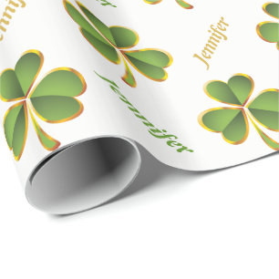 Papel De Presente Verde irlandês, o dia de St Patrick do trevo do
