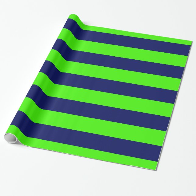 Papel De Presente Verde Lima, Azul Marinho XL Listras Padrão V (Desenrolado)