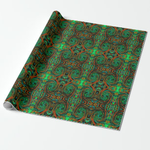 Papel De Presente Verde Lima e Laranja Abstrato Retro Twirl