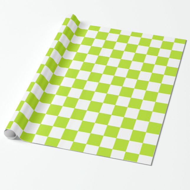 Papel De Presente Verde limão e branco verificados (Desenrolado)