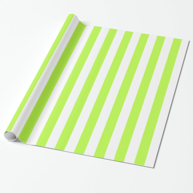 Papel De Presente Verde limão e faixas brancas em negrito (Desenrolado)