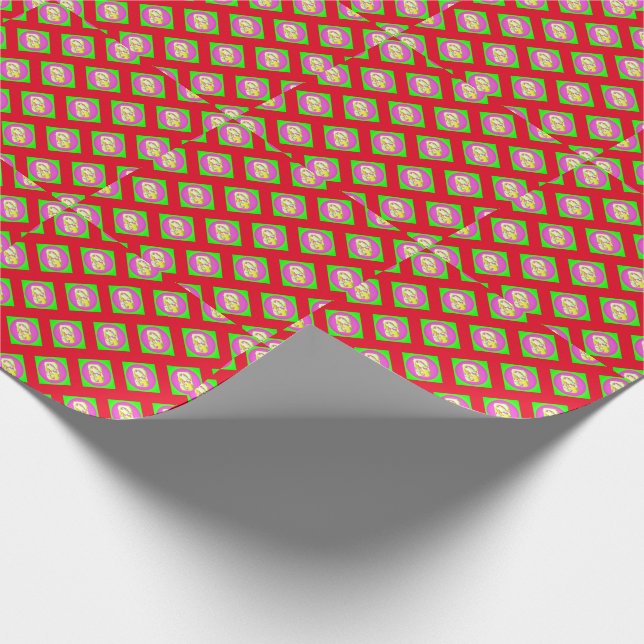 Papel De Presente Verde limão e padrões roxos brilhantes (Ponta)