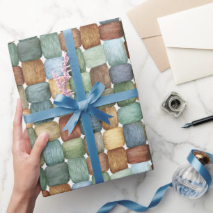 Papel De Presente Verde Marrom Azul Amarelo Quadrados Aniversário