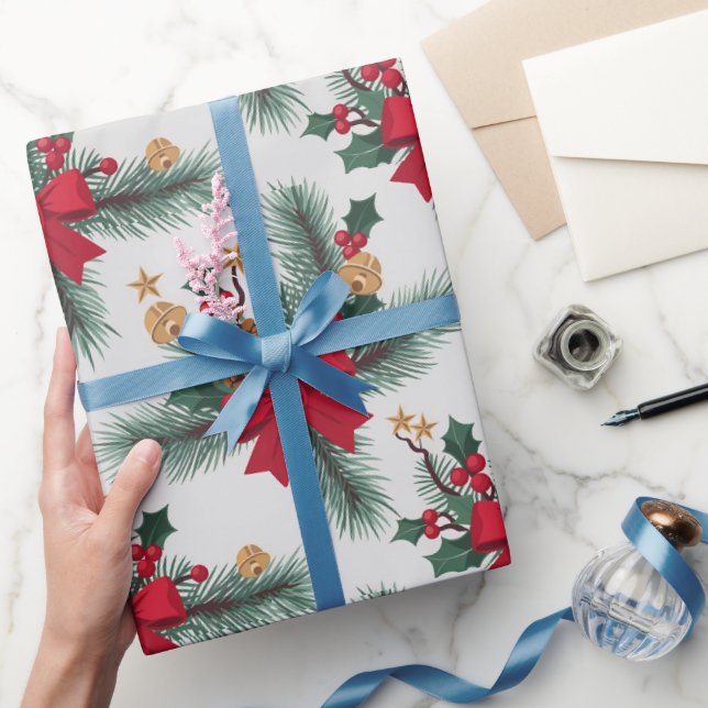 Papel De Presente Verde-Natal Linhas Vermelhas Linhas Douradas Desta (Presentear)