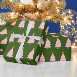 Papel De Presente Verde Ouro de Linha de Árvore de Natal Rosa Verde