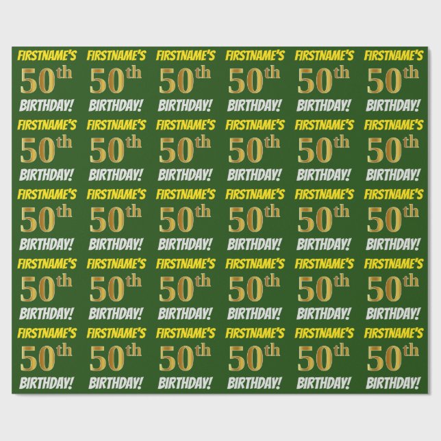 Papel De Presente Verde, Ouro Falso/Imitação, "50º ANIVERSÁRIO" (Aberto)
