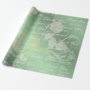 Papel De Presente verde, ouro, prata, obrigado + você, flores, flora