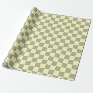 Papel De Presente Verde Sage Empoeirado e Xadrez Amarelo Manteiga