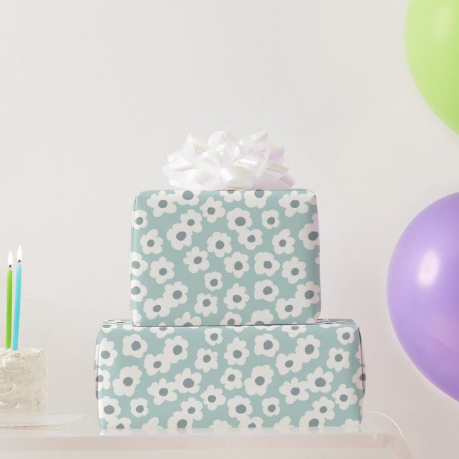 Papel De Presente Verde Salvia Branco Cinza Floral Boho Moderno (Presentes para festas)