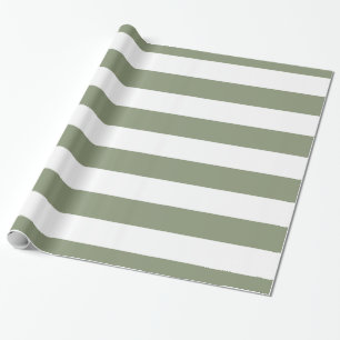 Papel De Presente Verde Salvia, Branco Padrão Listras XL