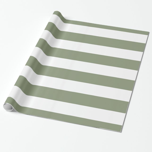 Papel De Presente Verde Salvia, Branco Padrão Listras XL (Desenrolado)
