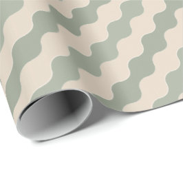 Papel De Presente Verde Salvia e Creme Onda Fluindo Luxo Geométrico