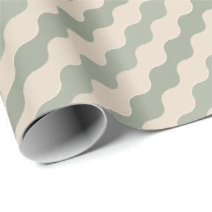 Papel De Presente Verde Salvia e Creme Onda Fluindo Luxo Geométrico
