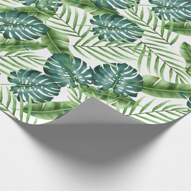 Papel De Presente Verde tropical deixa padrão botânico (Ponta)