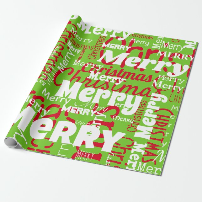 Papel De Presente Verde Vermelho Feliz Natal Repetindo Palavra (Desenrolado)