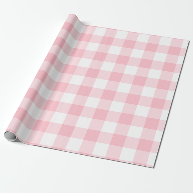 Papel De Presente Verificações de Gingham de grandes dimensões, rosa (Desenrolado)