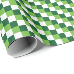 Papel De Presente Verificações de tricolores verdes e brancas e fest