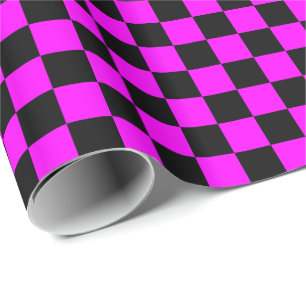 Papel De Presente Verificado a rosa e preto