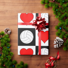 Papel De Presente Verificador de Voleibol e Corações Negro e Branco
