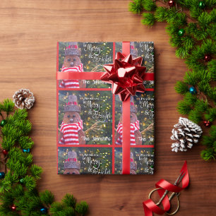 Papel De Presente Vermelho Alegre Brilhante Rústico Boneco de Neve N