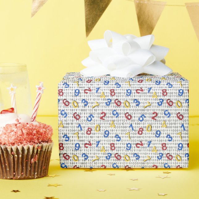 Papel De Presente Vermelho Amarelo Azul Número Preto Branco (Festa de aniversário)