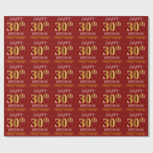 Papel De Presente Vermelho, aniversário de 30 anos "FELIZ " Dourado