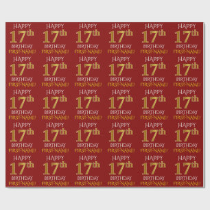 Papel De Presente Vermelho, ANIVERSÁRIO FELIZ Dourado do falso "17o