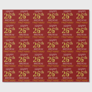 Papel De Presente Vermelho, ANIVERSÁRIO FELIZ Dourado do falso "26o