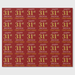 Papel De Presente Vermelho, ANIVERSÁRIO FELIZ Dourado do falso "3ø