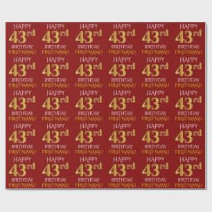 Papel De Presente Vermelho, ANIVERSÁRIO FELIZ Dourado do falso "43r
