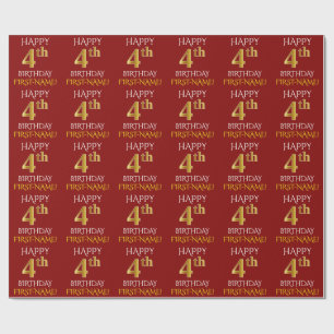 Papel De Presente Vermelho, ANIVERSÁRIO FELIZ Dourado do falso "4o 